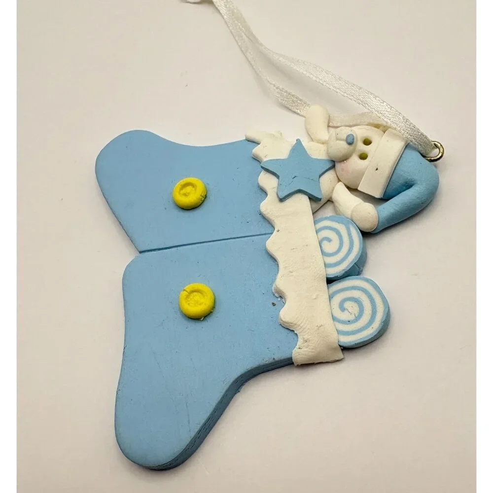 Christmas Stocking Tree Ornament with Teddy Bear and Lollipops Blue White - Picture 4 of 6